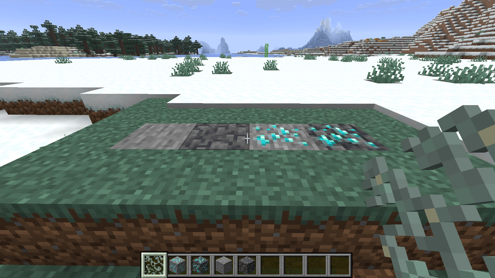 From the left: Stone, Deepslate, Diamond, Deepslate diamond