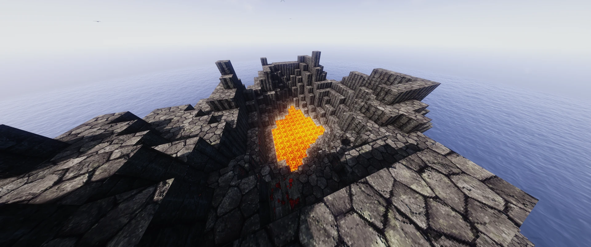 Thumbnail A basalt volcano with a lava lake in the crater. Taken with the Packtrix resource pack and AstraLex shaders.