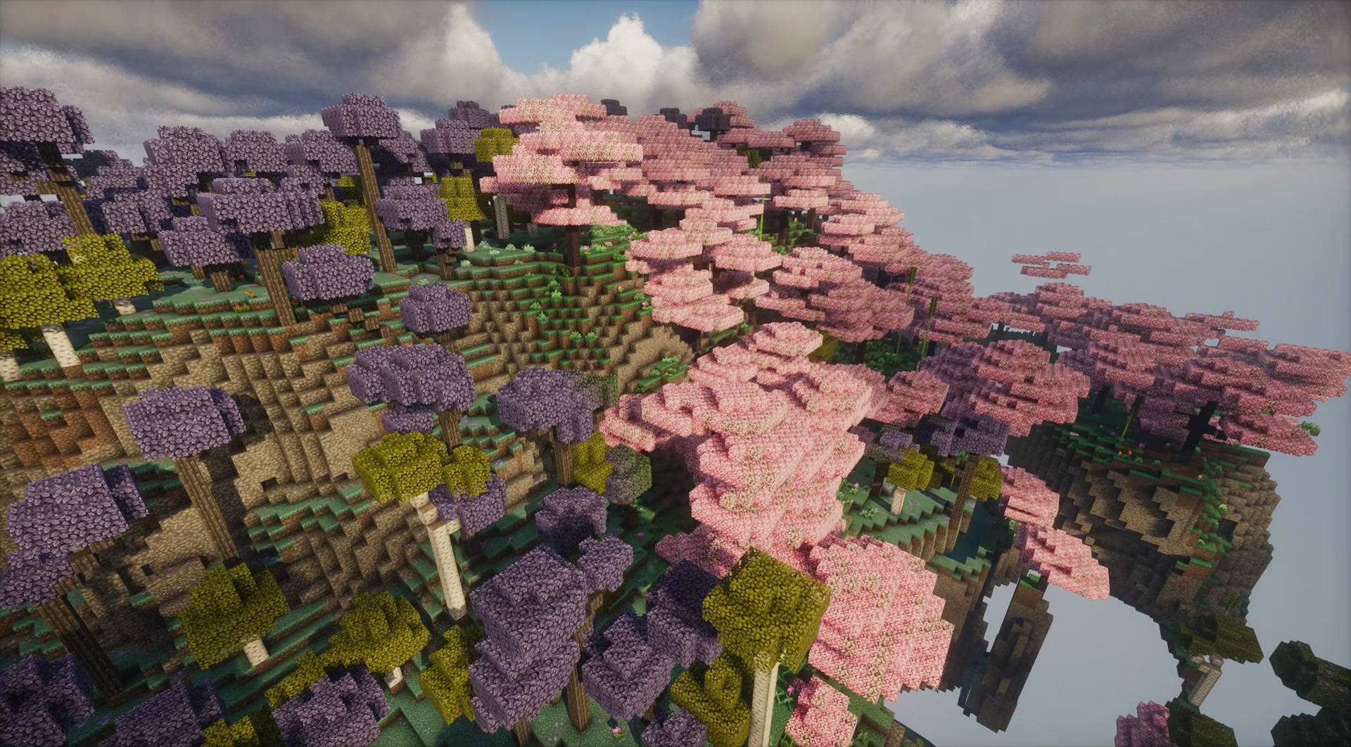 Thumbnail Cherry and lavender trees on a Terralith sky island (Photon shaders).