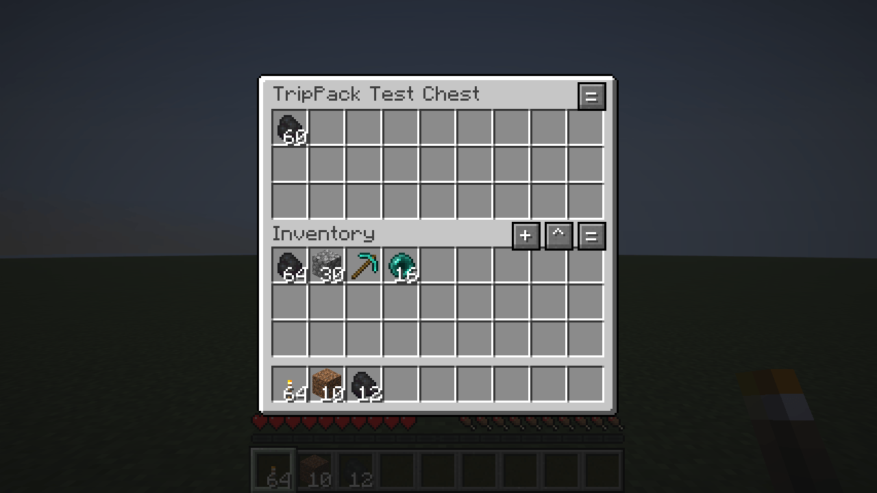 TripPack controls inside a chest screen