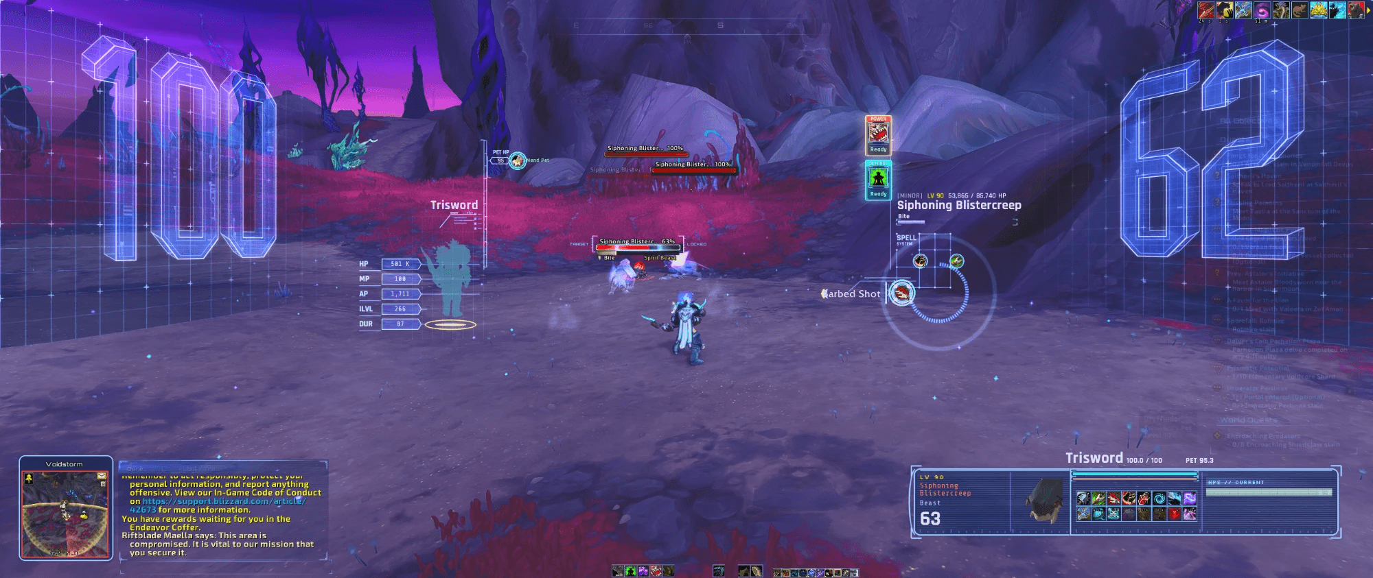 The combat HUD: 3D health screens, your character as a hologram and the spell ring. Adapts toany resolution.