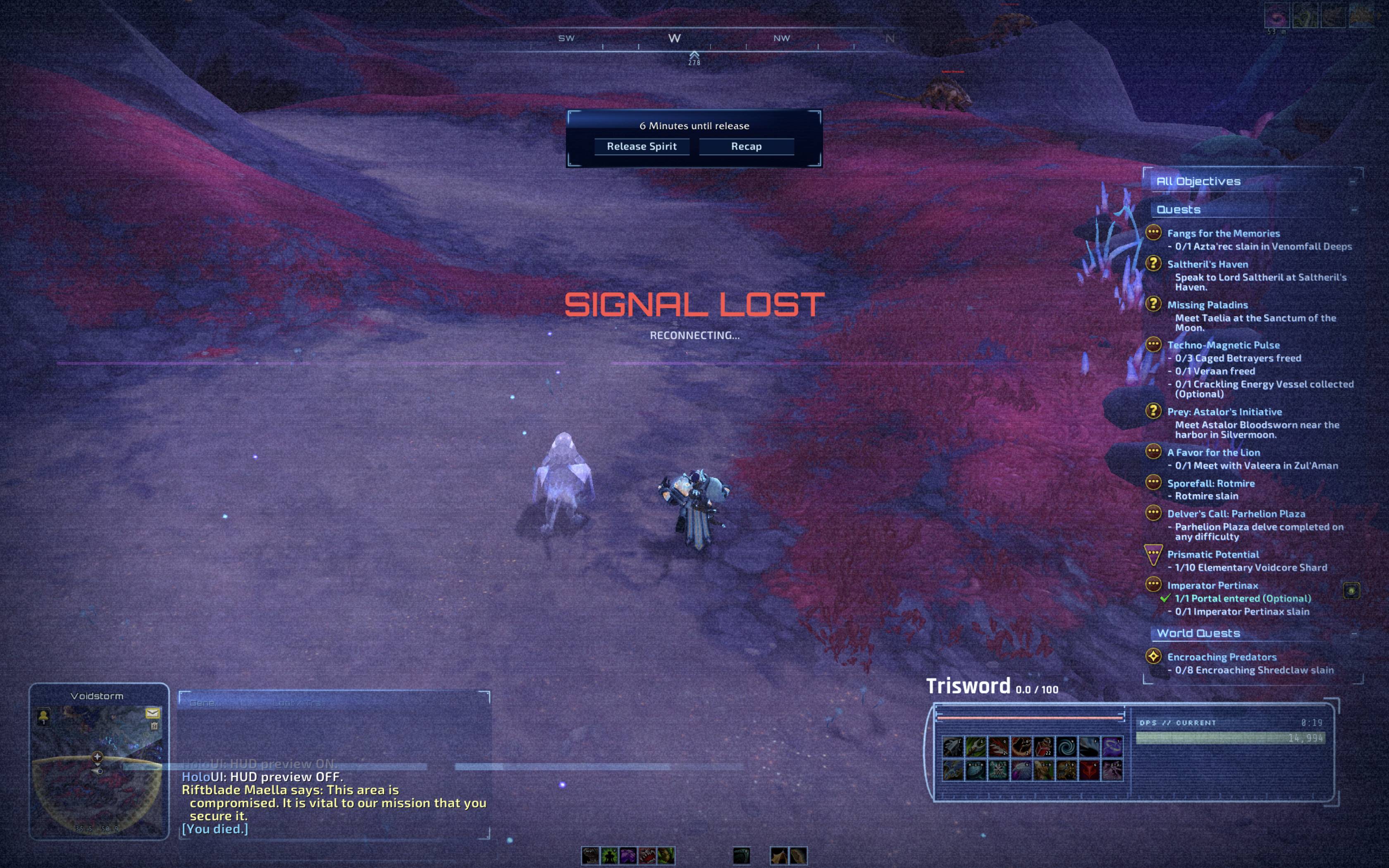 Thumbnail When dying the holographic “SIGNAL LOST” death screen is shown