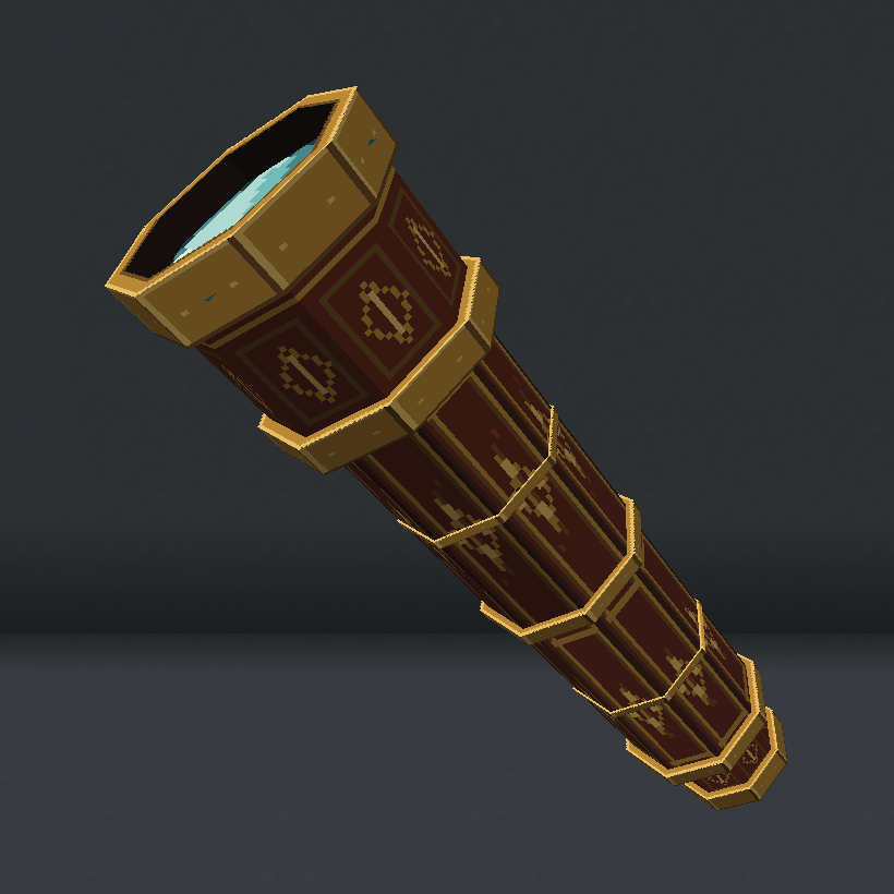 The telescope’s leather casing and gold bands.