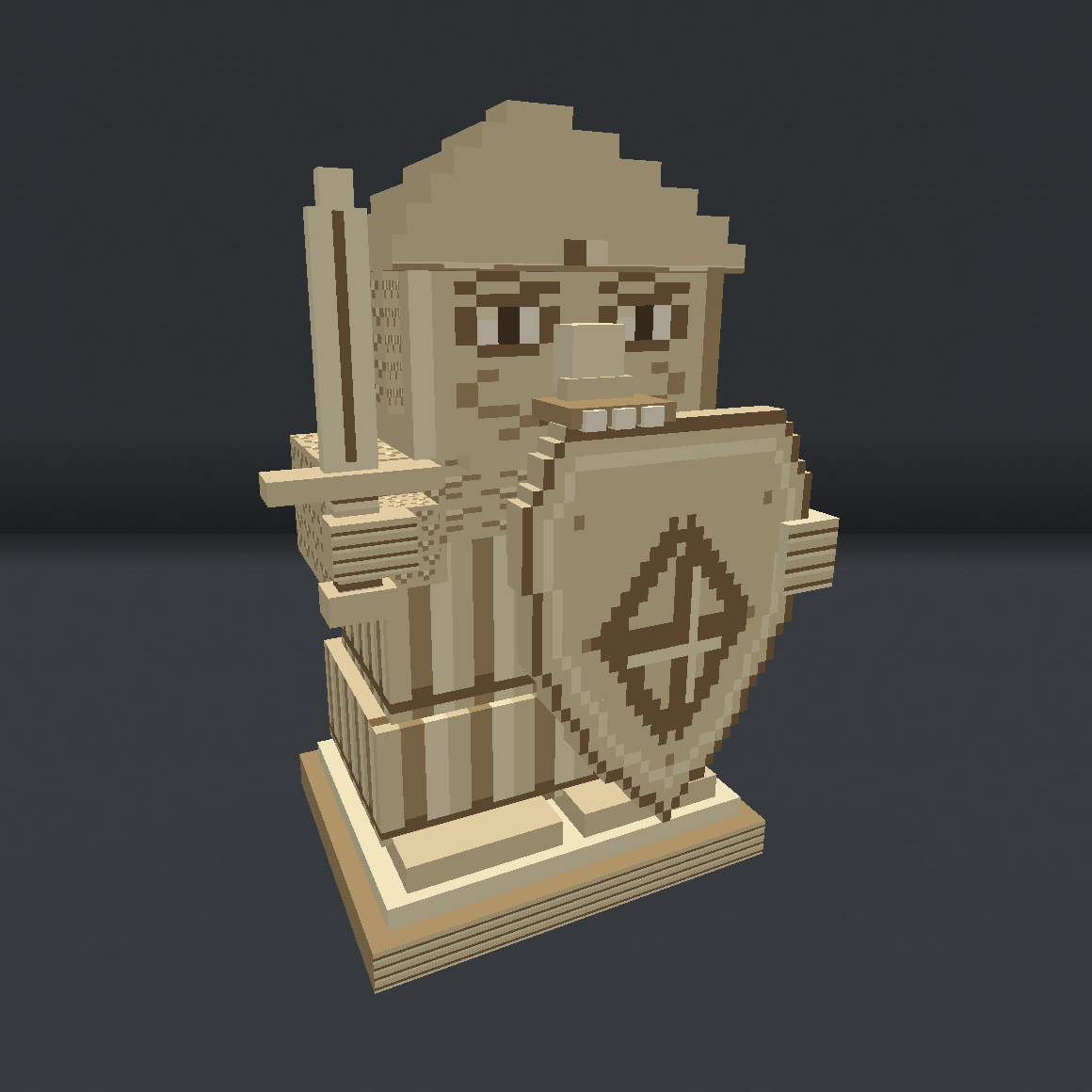 The warder biting his shield, sword in hand.