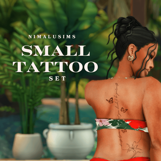 A view showcasing the small tattoo on a Sim, highlighting how the understated design adds detail without dominating the overall look.