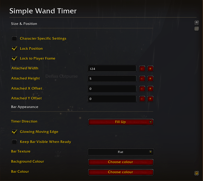 The Simple Wand Timer options page.