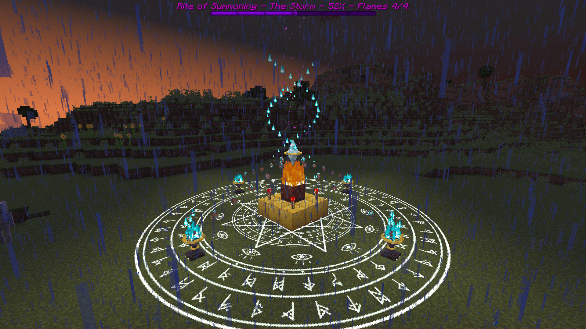 The rune circle and soul braziers during the storm