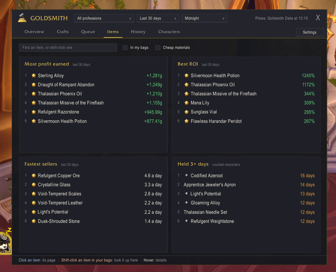Thumbnail Leaderboards for the last 30 days: your most profitable items, best ROI, fastest sellers, and what's been sitting unsold too long.