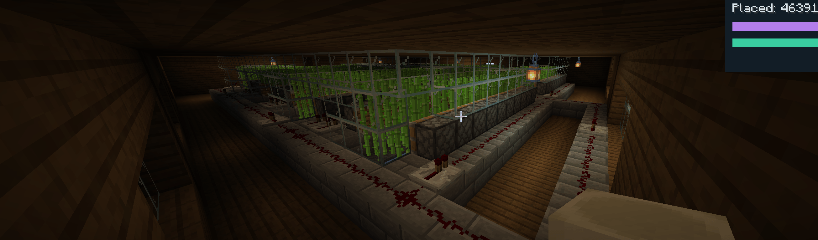 This build features a 5 story farm that self-sorts the crops with hoppers and guided chests. While this can be a difficult result to reproduce, further enhancements will hopefully bolster the mod's redstone competence even further in the future.