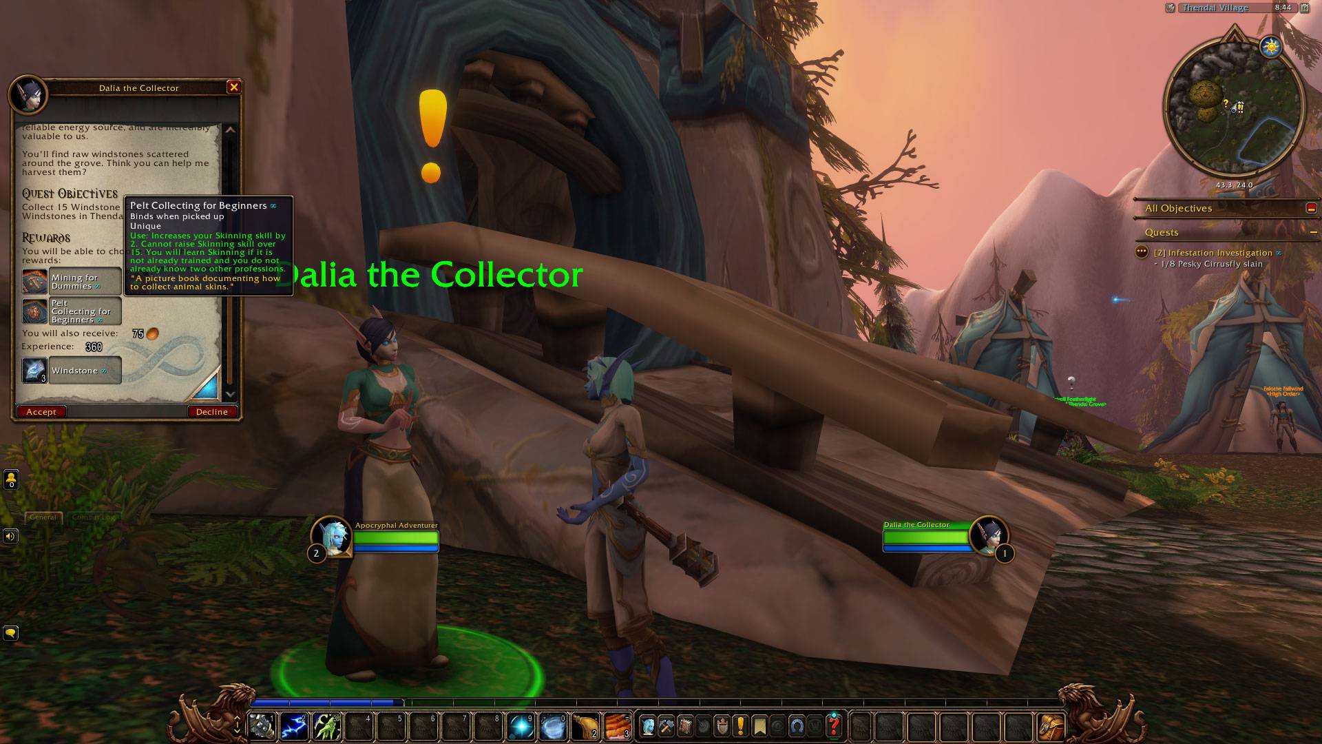 Inspired by Modern era campaign quests, quest dialogue from NPCs features a custom parchment background for Forever-exclusive quests, with Forever-exclusive items on the turn-in and rewards pages also marked.