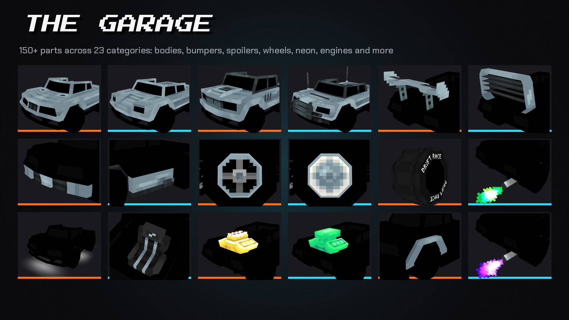 150+ parts across 23 categories.