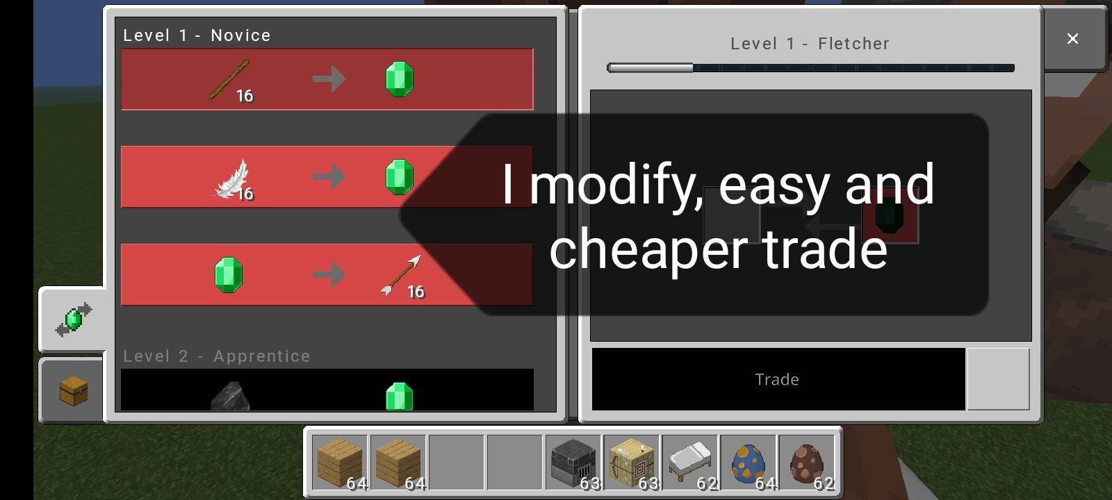 Better Survival Mod V5: Java Saturation & Quick Craft & 64 Stacks & All Trade Visible & OP Trade & Tree Capitator & Ore Breaker — screenshot 6