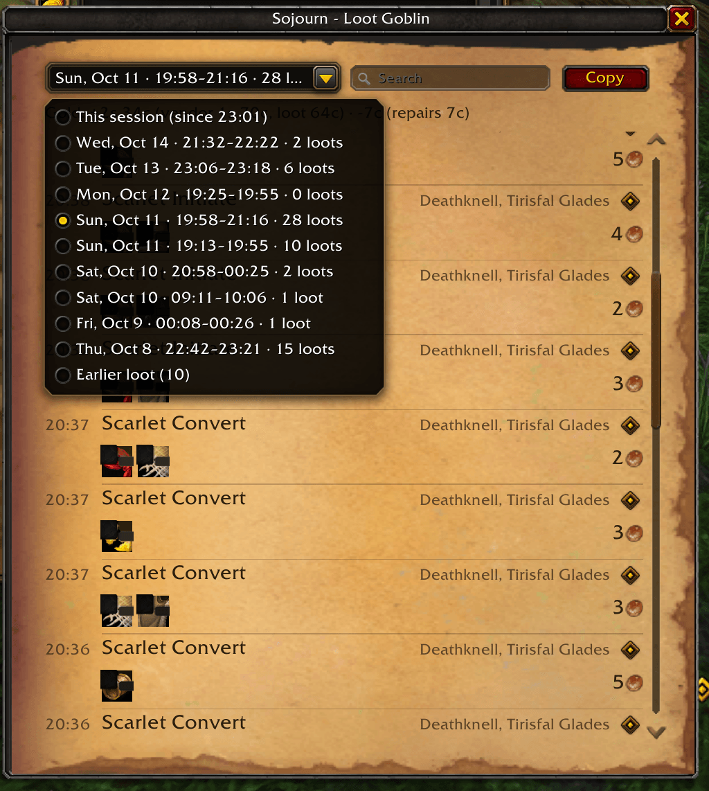 Thumbnail Loot Goblin main window. Multi-Session tracking for history. You can set how long you want to keep the data in the options.