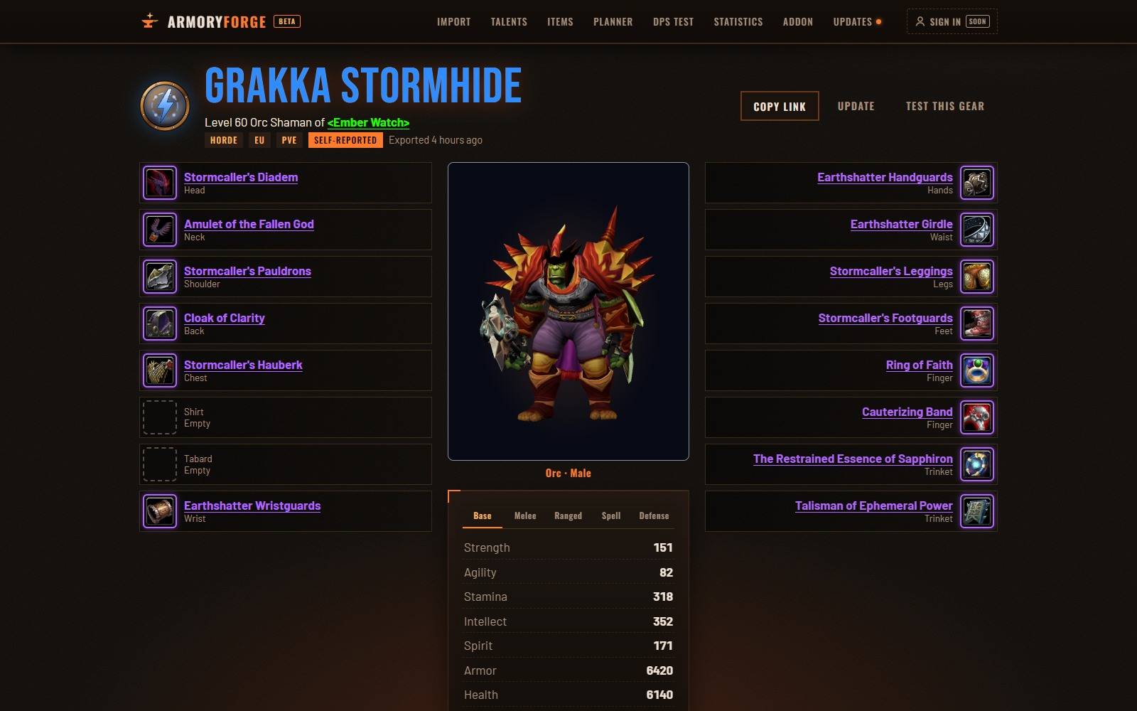 Armory character page