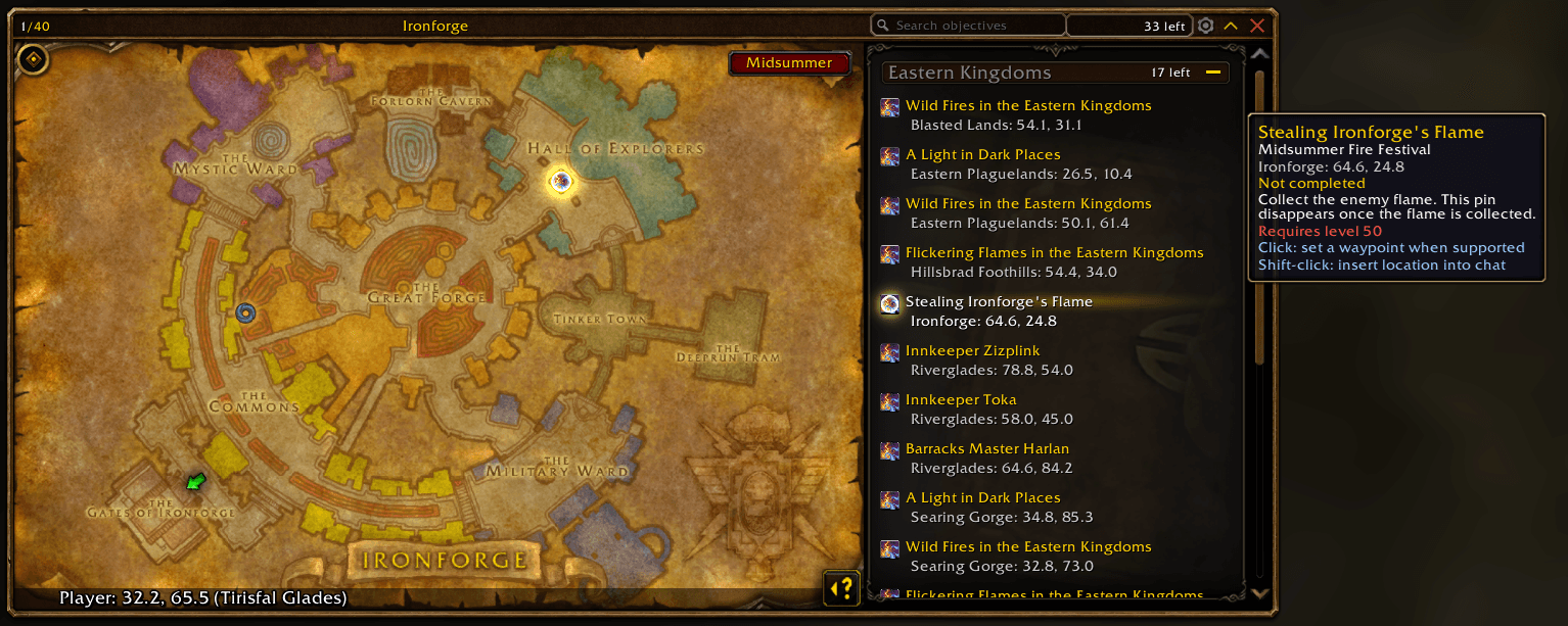 Thumbnail Find bonfires and enemy-city flames through the integrated event list. Tooltips show collection details and level requirements.