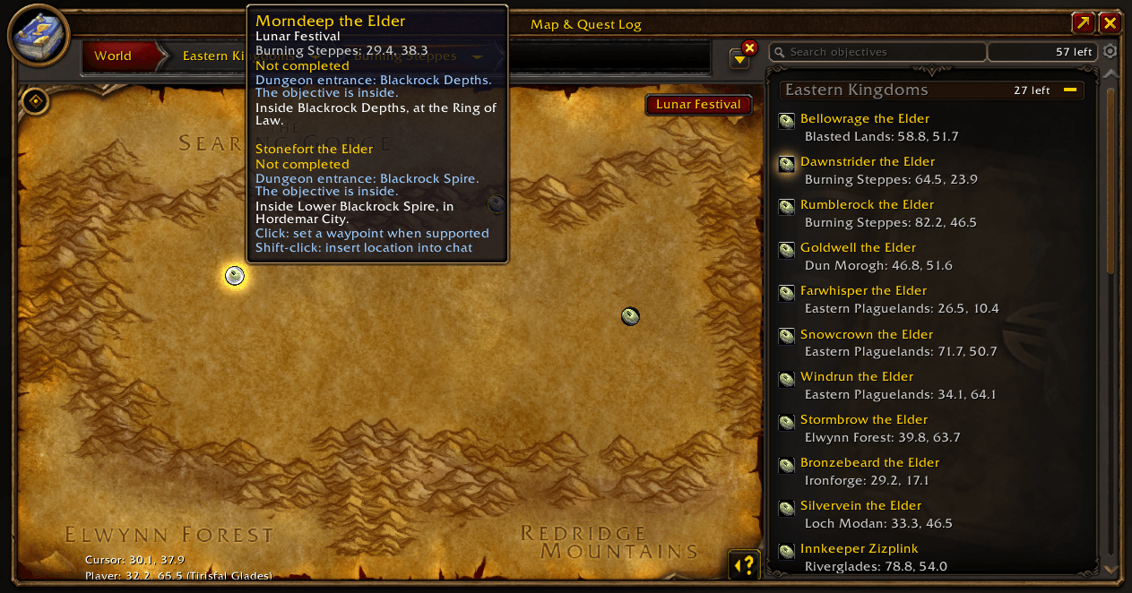 Thumbnail Locate remaining Elders across the world, with dungeon entrance markers and helpful directions for those waiting inside.