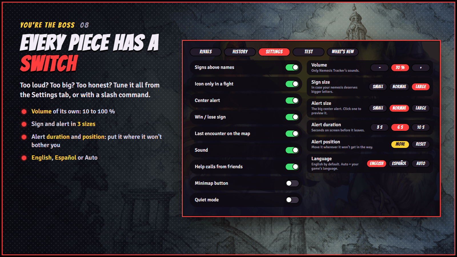 Settings and volume