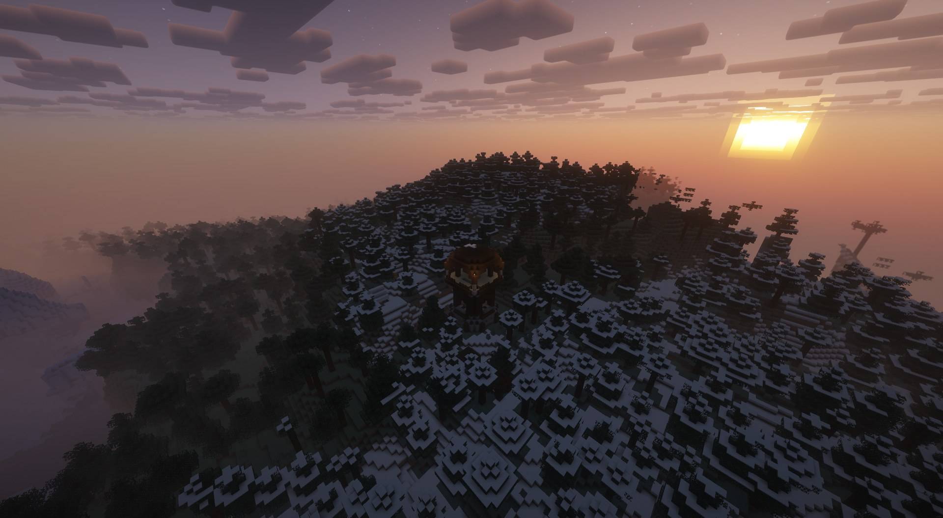 Thumbnail Snowy taiga with the sun going down behind the hill.