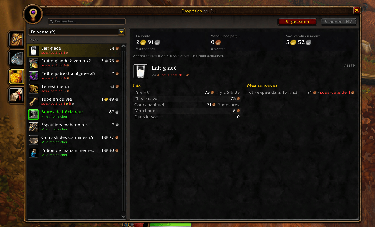 Auction house tab