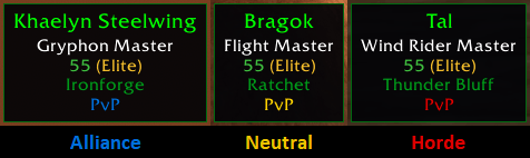 Thumbnail The PvP line shows whose side a unit is on: blue for Alliance, red for Horde, yellow for neutral factions like the Steamwheedle goblins.