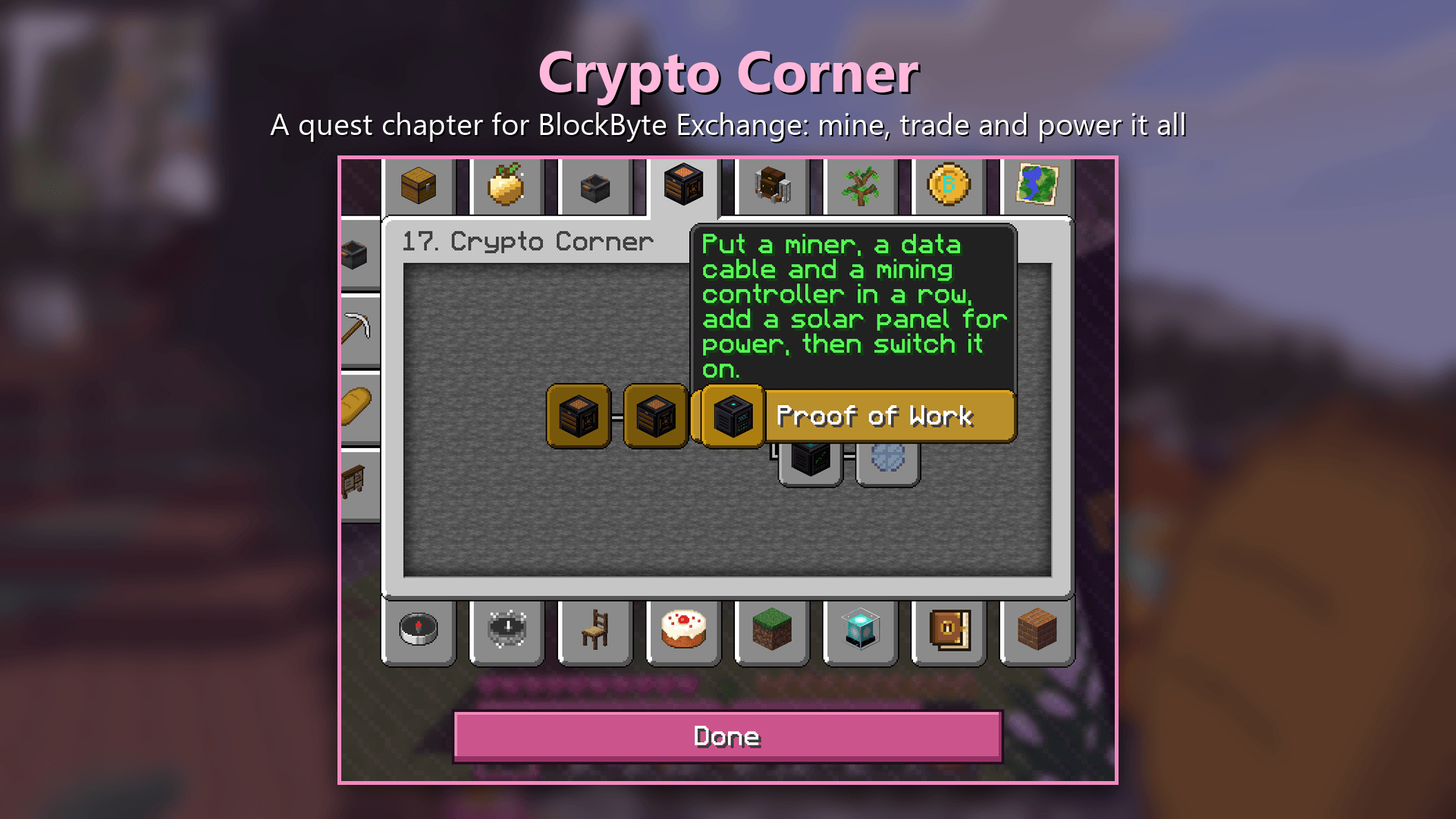 Thumbnail Crypto Corner | A quest chapter for BlockByte Exchange: mine, trade and power it all.