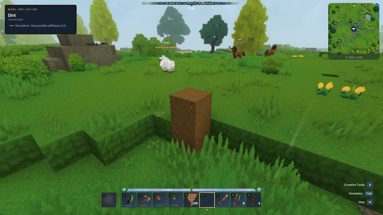 An orange dash when the material drop remains possible with a suboptimal tool