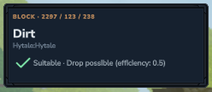 Enlarged HUD detail showing the green check and suitable-tool explanation