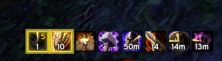 Your own buffs as icons with remaining time; triggered procs are highlighted