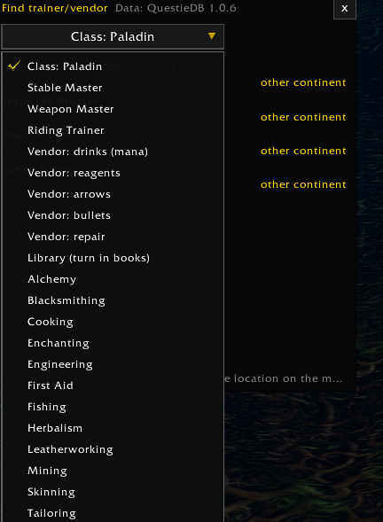 Class and profession trainers, stable masters, vendors
