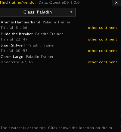 The nearest trainers first, click shows them on the map