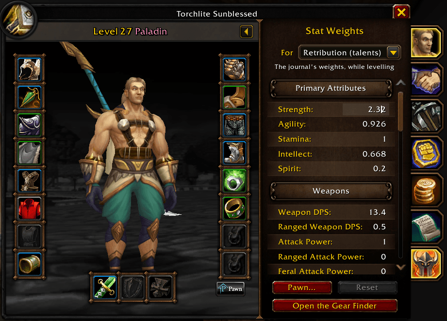 Stat weights on the character panel