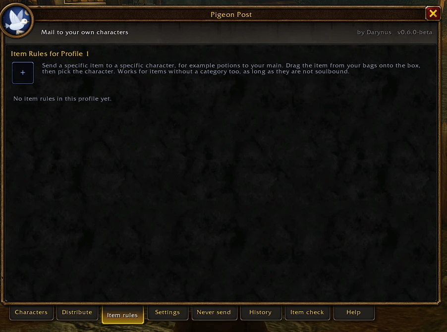 Thumbnail Send a single item to a single character, for example potions to your main. Drag the item onto the box.