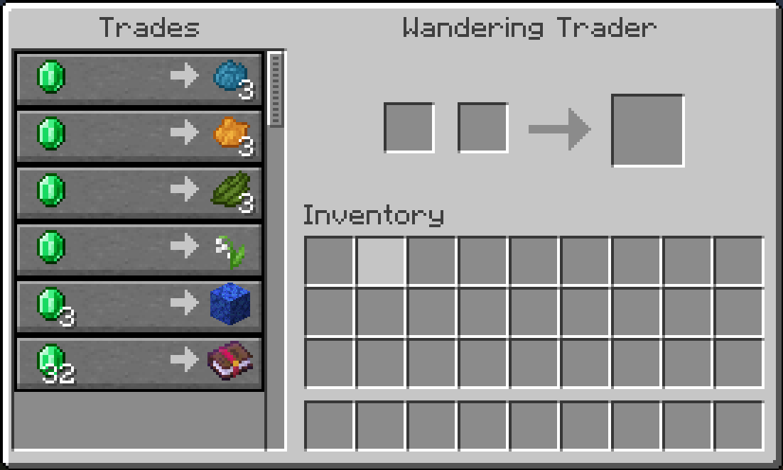 A wandering trader selling a Mending book for 32 emeralds
