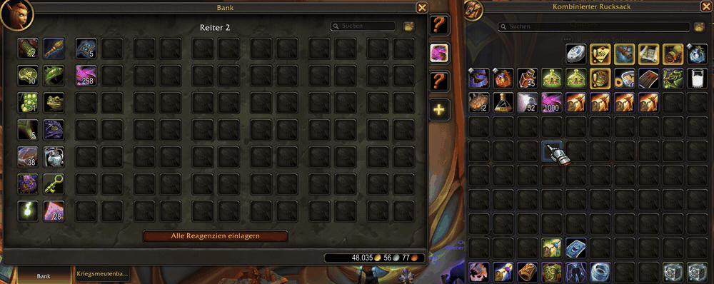 Right-click in your bags — the items land in the tab you have open, and stacks are topped up first.