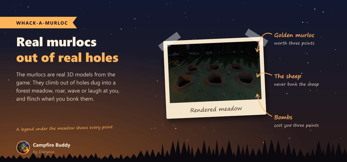 Thumbnail Real murlocs climb out of holes in a forest meadow. Never bonk the sheep.