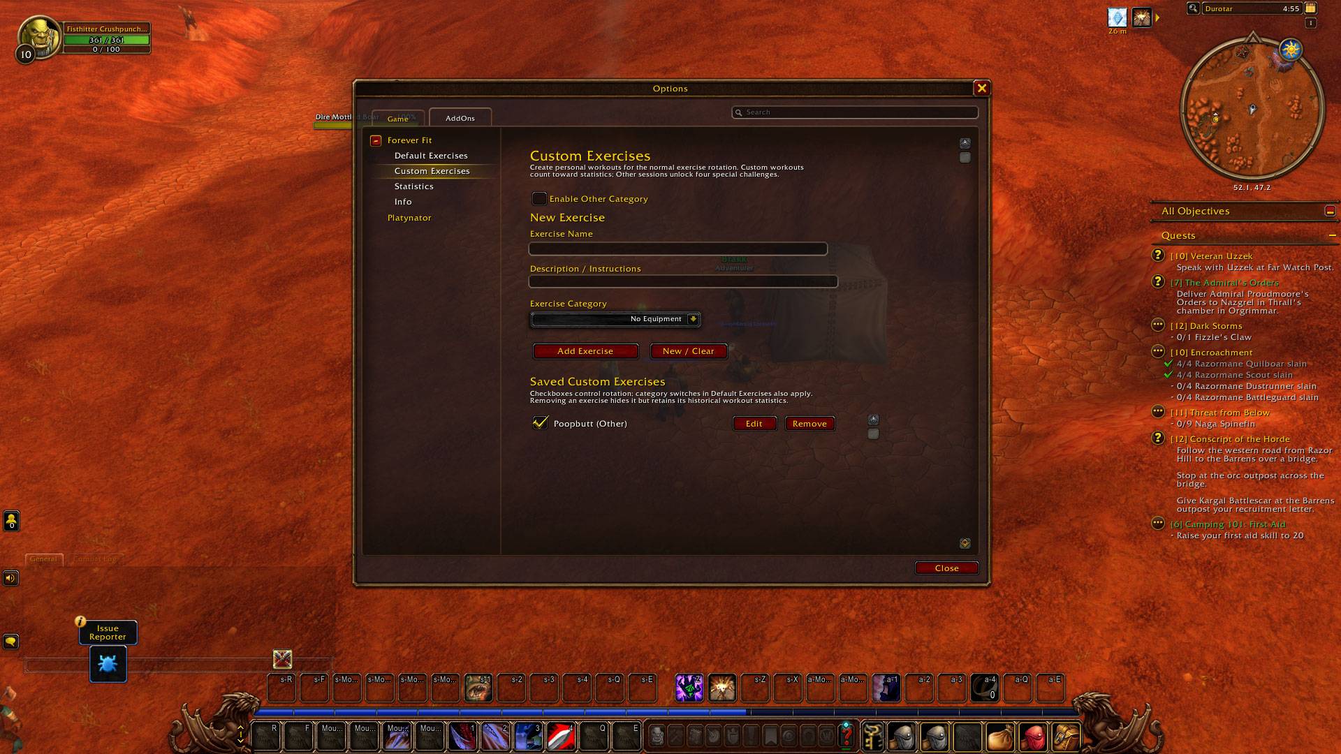 You can add and enable any custom exercise.