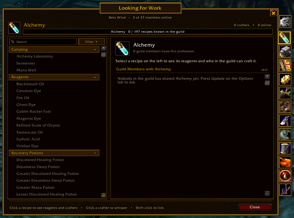 Has option to show unknown recipes