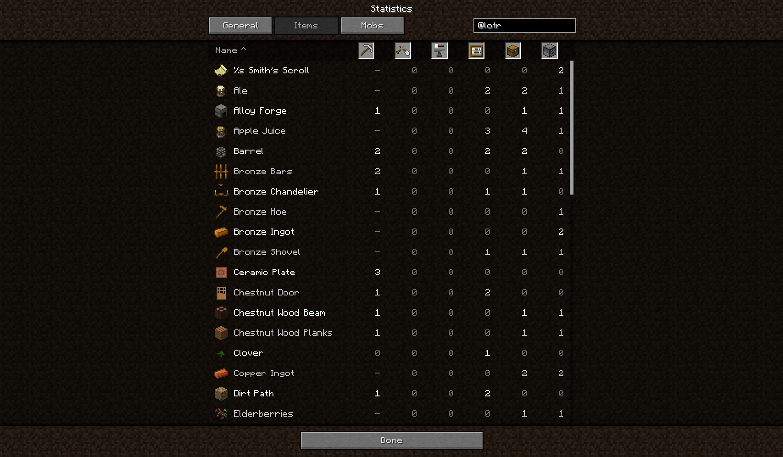 Type @ and a mod id (here @lotr) in the search field to show only the items of one mod.
