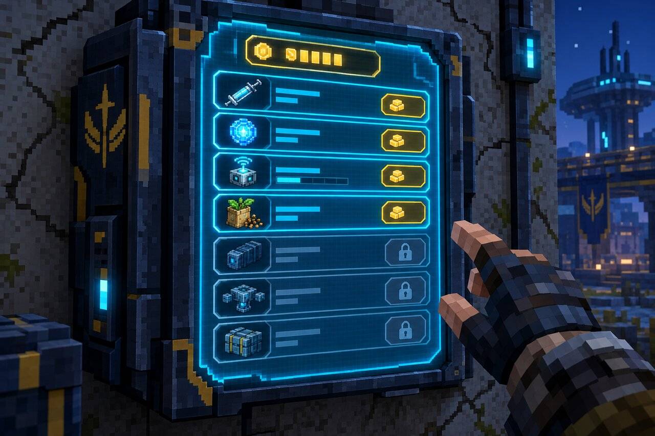 A Federation Broker terminal listing offers, with lower rows locked behind reputation