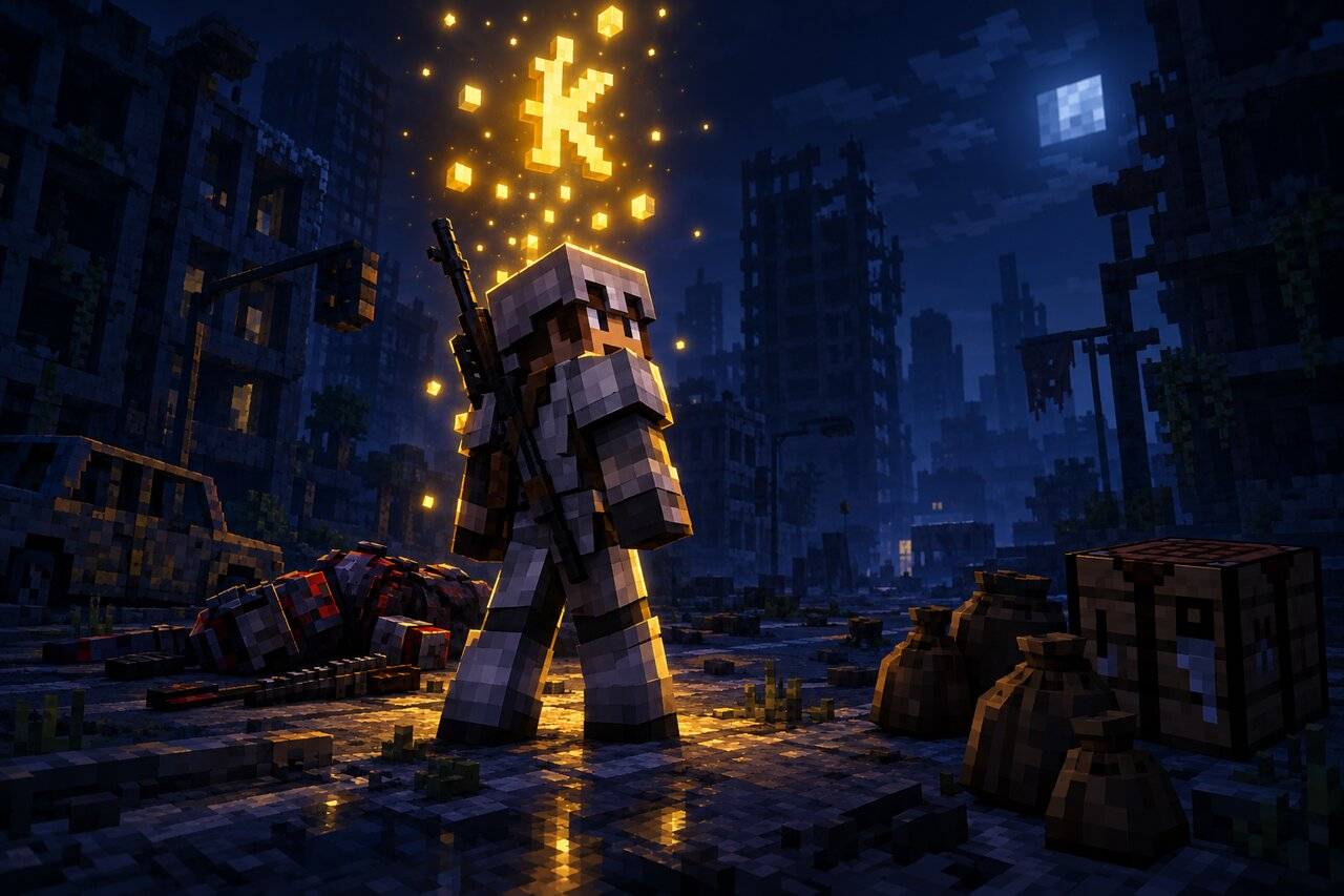 A survivor receives a gold credit payout after finishing a job in a ruined city