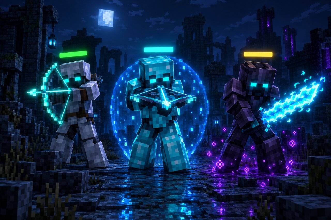 A Normal archer, an Elite crossbow mark with a shield shimmer and a Legendary plasma-blade swordsman