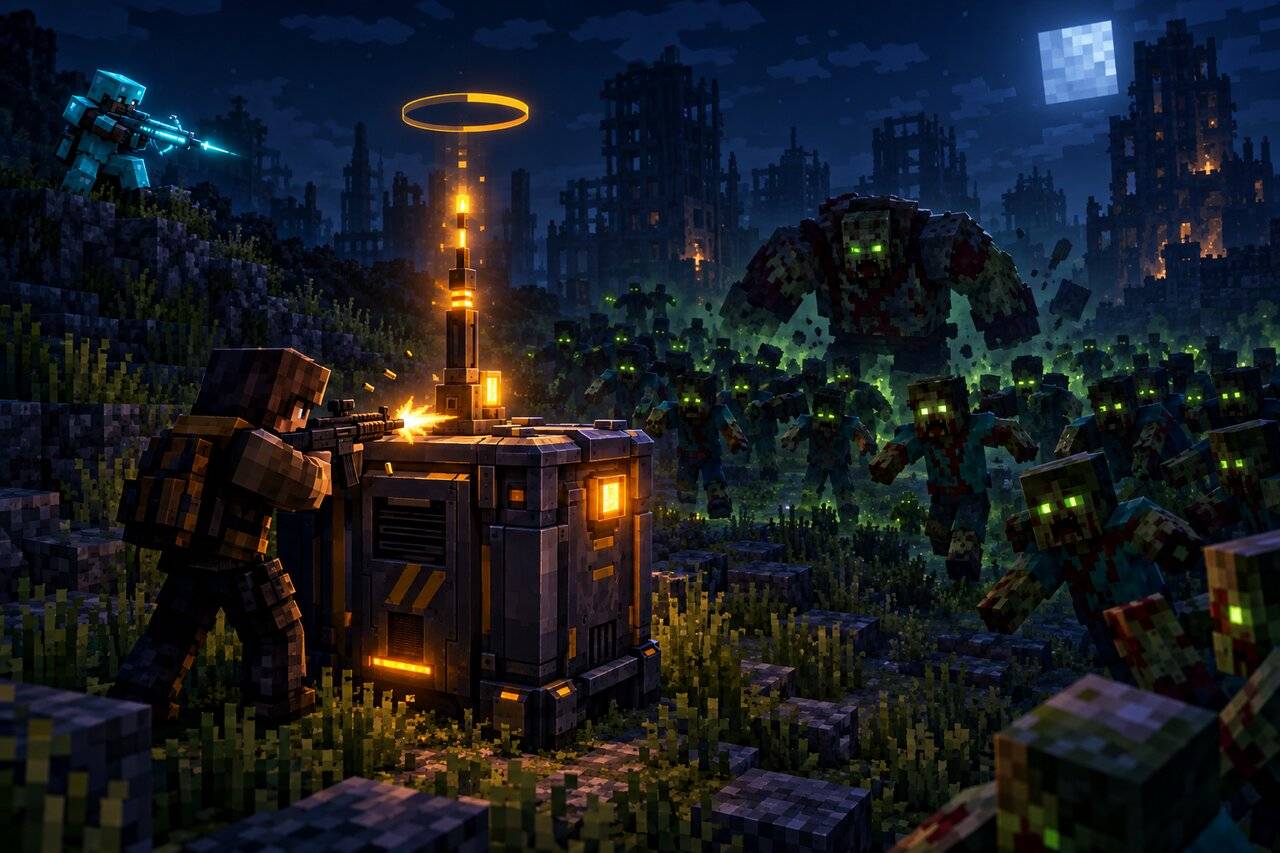 A survivor holds a Drop Box through its uplink as a horde, a Brute and an Elite mark close in