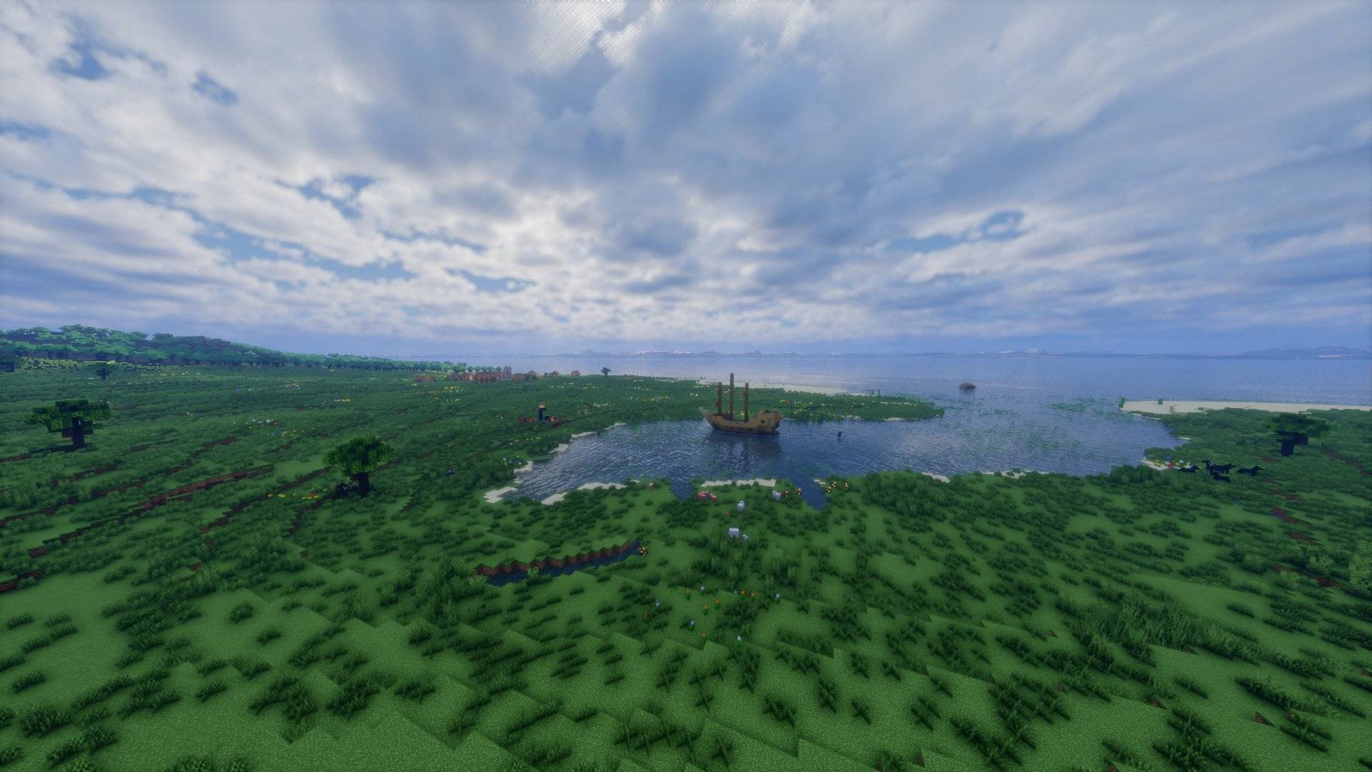 A shipwreck in a lake on the plains