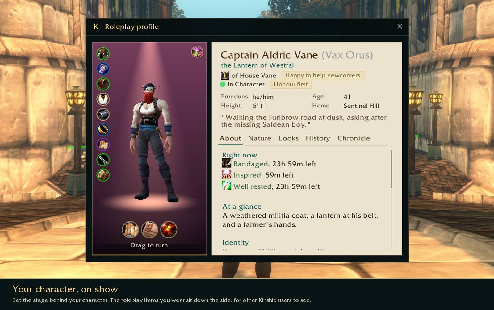 Your character, on show