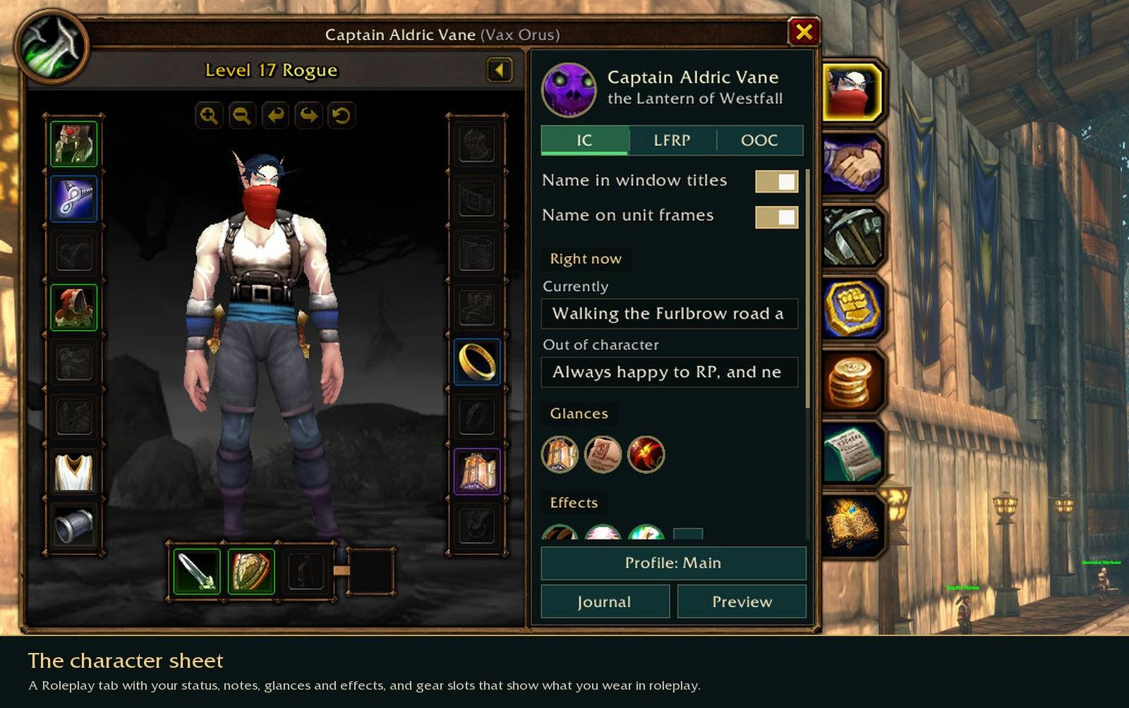 The character sheet