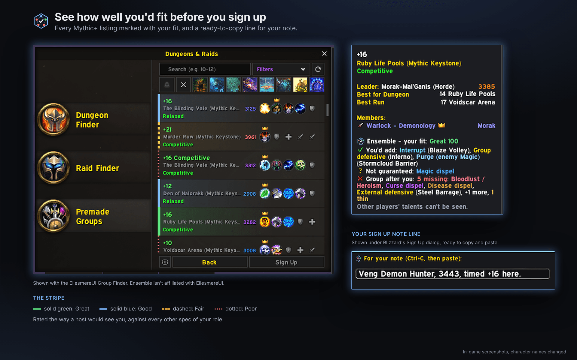 Ensemble Group Finder, Tooltip, and Sign Up Note