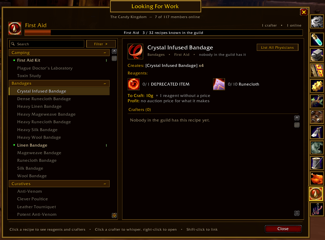 What you see when you have a recipe selected. Click the recipe again or the List All Physicians button to see crafters.