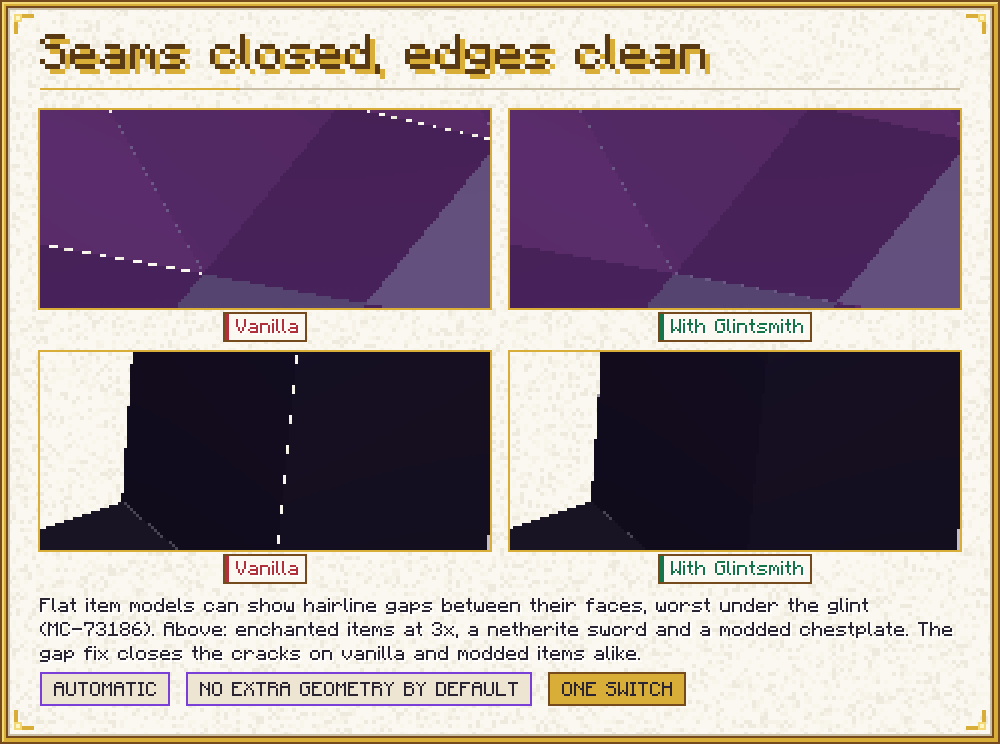 Seams closed, edges clean