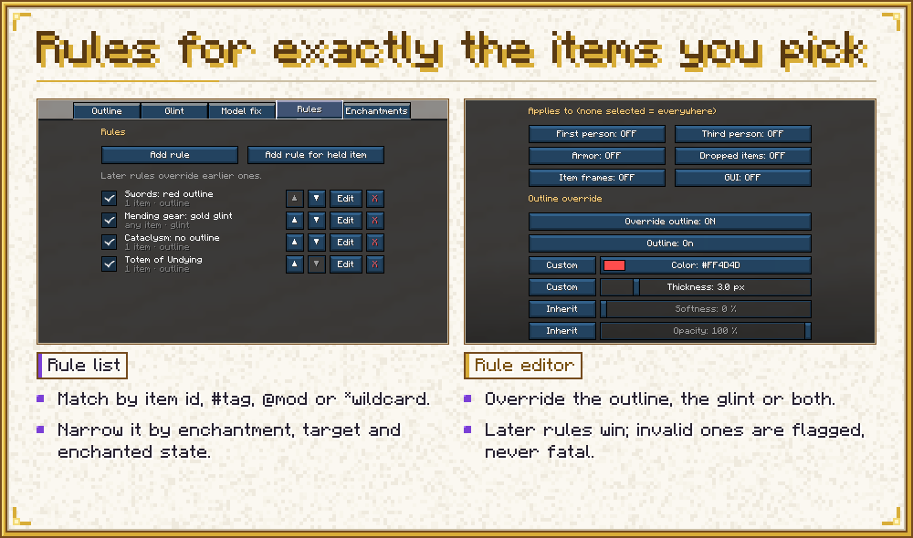 Rules for exactly the items you pick