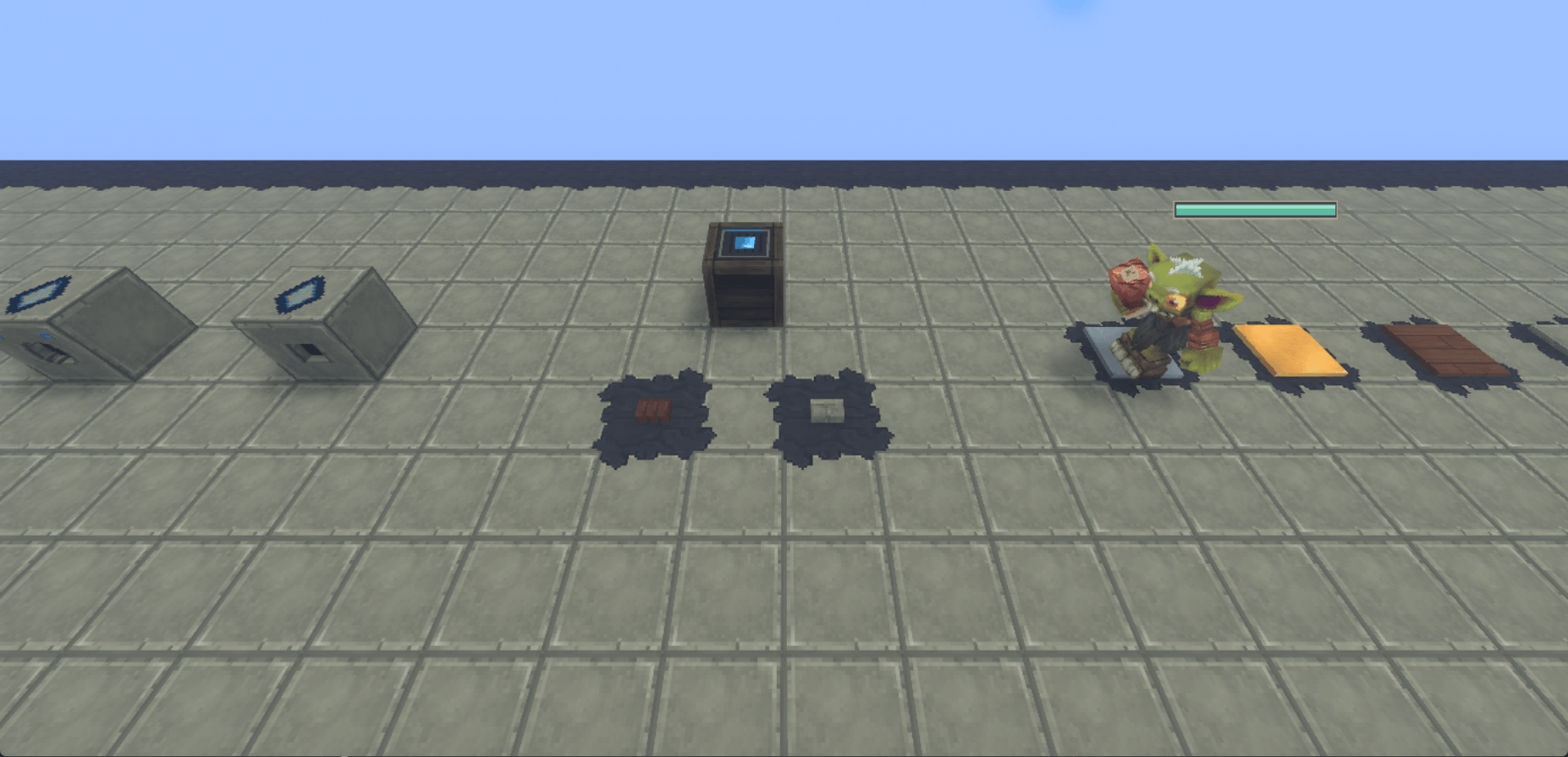 Wood and stone buttons, with a sound block behind them
